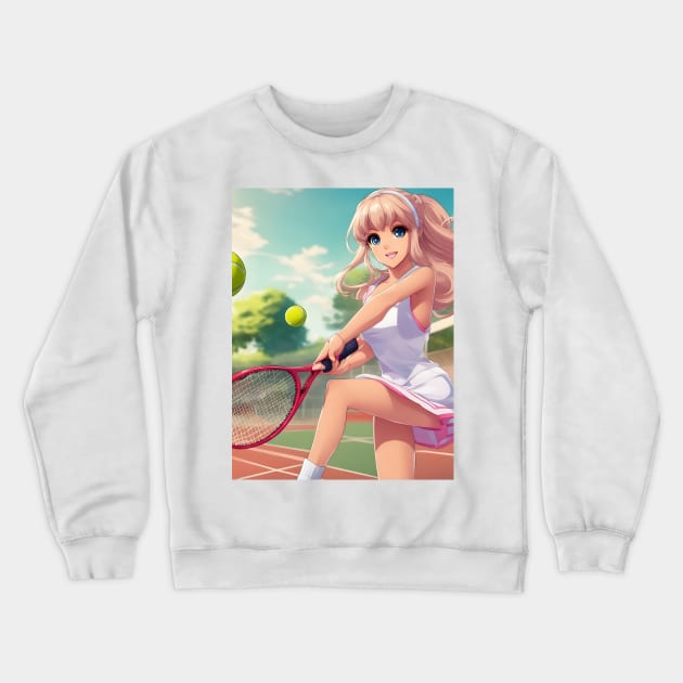 anime girl holding a tennis racquet Crewneck Sweatshirt by animegirlnft